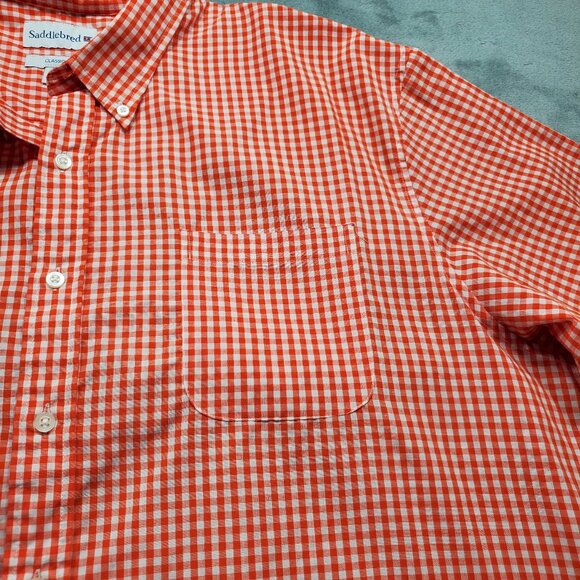 Saddlebred Button Down Short Sleeve Plaid Shirt 1 Pckt Orange White Men Sz 2XLT - Picture 6 of 10